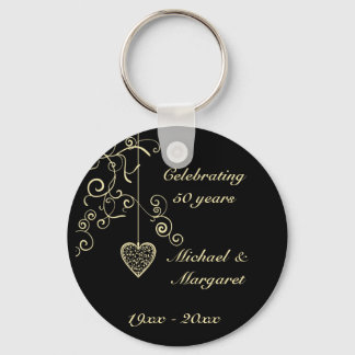 Porte-clés Elégant coeur Golden Mariage Anniversaire Méménite