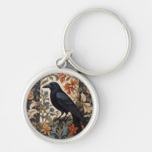 Porte-clés Elégant corbeau noir William Morris Inspiré Floral