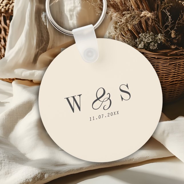 Porte-clés Élégant couple mariage initial crème naturelle (Créateur téléchargé)