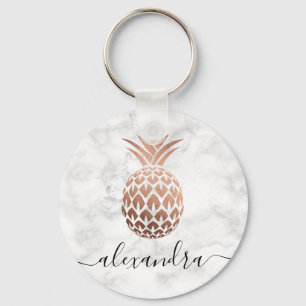 Porte-clés Élégant cuivre rose or blanc marbre ananas