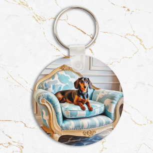 Porte-clés Elegant Dachshund sur fauteuil de luxe Monogramme