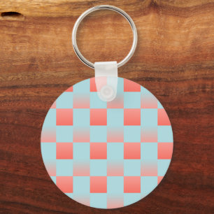 Porte-clés Elégant dégradé à damiers poudre corail bleu rose