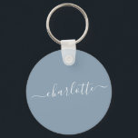 Porte-clés Elégant Dusty Blue Script Moderne Nom Personnalisé<br><div class="desc">Elégant Dusty Blue Script Nom Porte - clé personnalisé</div>