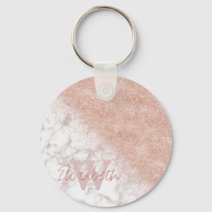 Porte-clés Élégant faux rose en or confetti image en marbre
