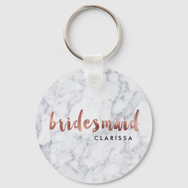 Porte-clés élégant faux rose or blanc marbre bridesmaid (Recto)