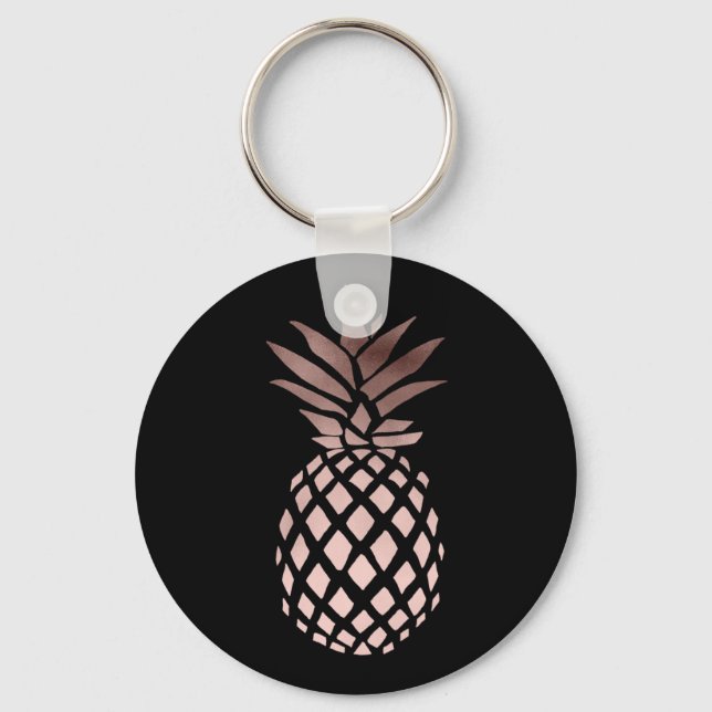 Porte-clés élégant faux rose or tropical ananas (Recto)