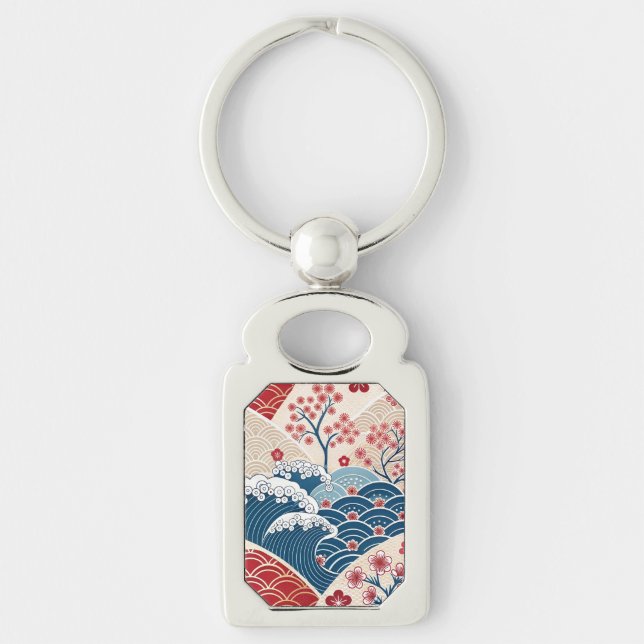 Porte-clés Elegant Floral Traditional Red Blue Asian Art   (Devant)