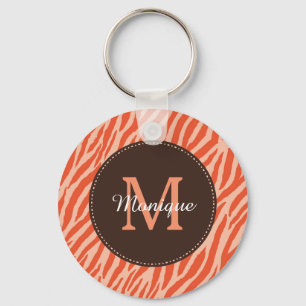 Porte-clés Élégant foncé orange zèbre Imprimer Monogramme et 