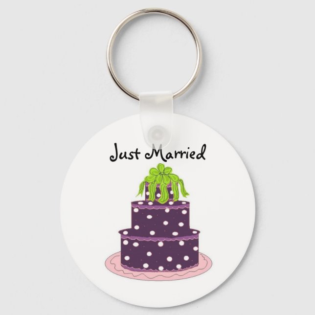 Porte-clés Elégant gâteau Mariage violet - Juste Marié (Recto)