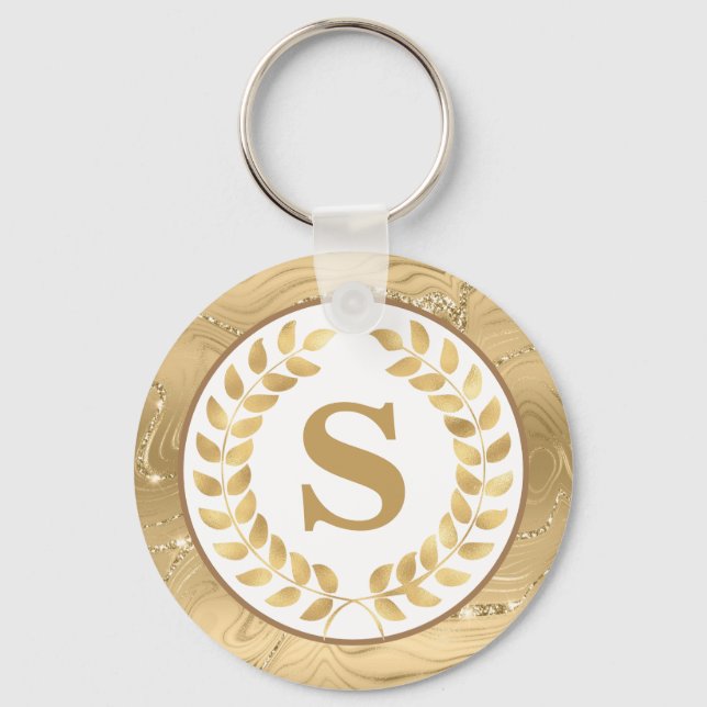 Porte-clés Elegant Gold Marble & Laurel Wreath Personalized (Recto)
