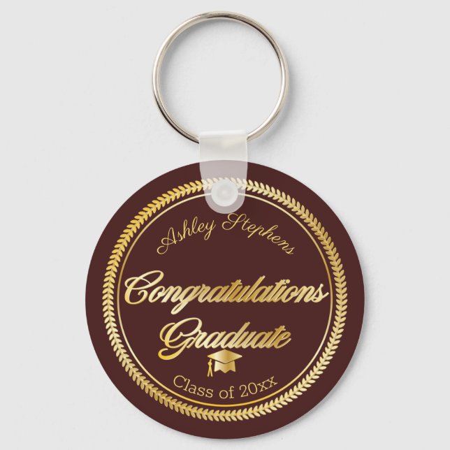 Porte-clés Elegant Gold | Maroon Grad Cap Class of 2023 (Recto)