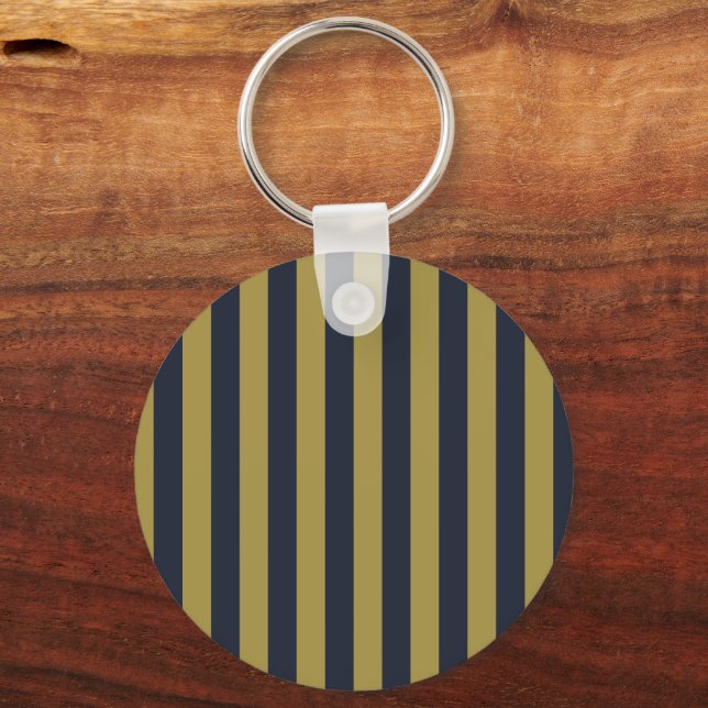 Porte-clés Elégant Gold & Navy Blue Vertical Stripes (Recto)