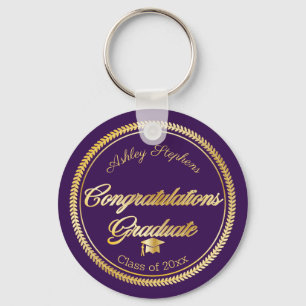 Porte-clés Elegant Gold Purple Grad Cap Class of 2023