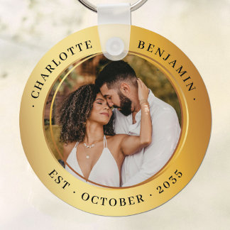 Porte-clés Elegant Gold Rings Couple Mariage photo Porte - cl