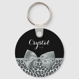 Porte-clés Elegant Grey Jaguar Imprimer Joli Nom Bow Argent