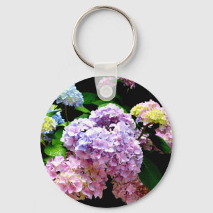 Porte-clés Elégant jardin rose violet bleu hydrangée fleurie