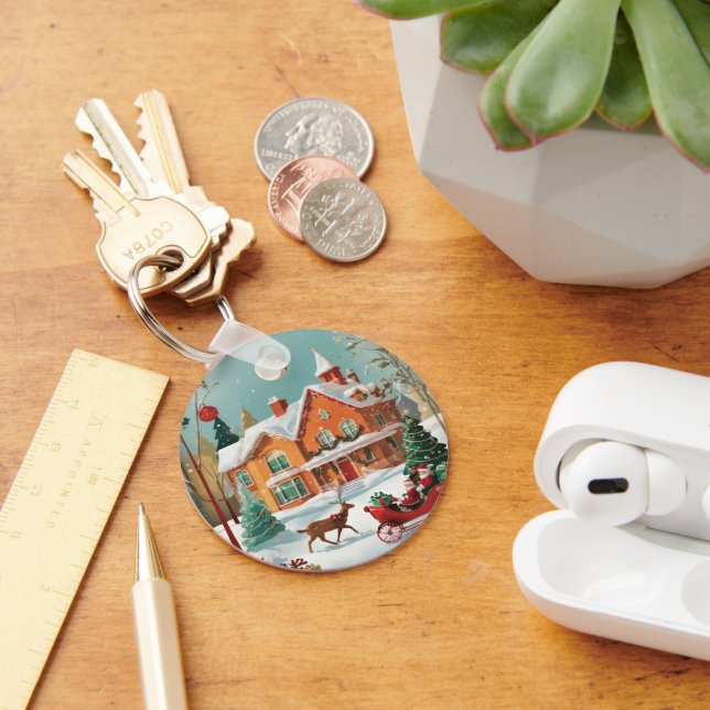 Porte-clés Élégant Joyeux Noël Porte - clé Cercle en métal (Bureau)