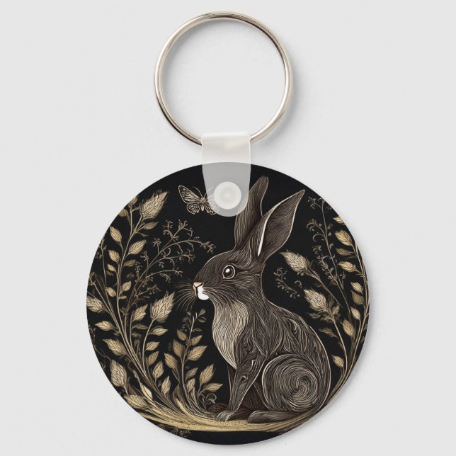 Porte-clés Elégant lapin en noir et beige (Recto)