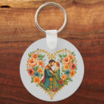 Porte-clés Elegant Love Heart<br><div class="desc">This elegant romantic illustration features a medieval-style couple embraced inside a beautifully ornate floral heart frame. Perfect for wedding gifts, anniversary presents, Valentine’s Day items, greeting cards, and romantic home décor. The rich details, vintage colors, and hand-painted texture make this design feel timeless, warm, and full of emotion. Ideal for...</div>