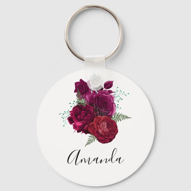 Porte-clés Elegant Magenta Rose Floral Bouquet (Recto)