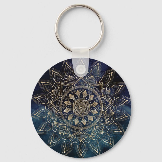 Porte-clés Elégant Mandala Gold Blue Galaxy (Recto)