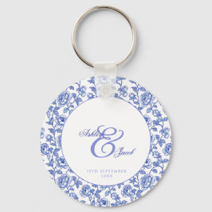 Porte-clés Élégant Mariage Floral Bleu