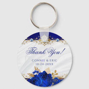 Porte-clés Elégant Mariage Floral Royal Blue Merci Favor