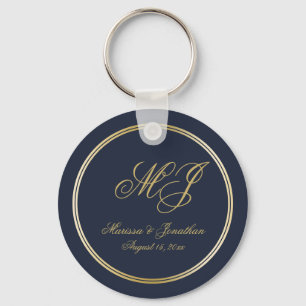 Porte-clés Élégant Marine Blue Gold Monogramme Mariage de scr