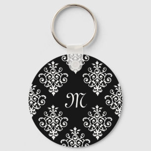 Porte-clés Élégant modèle monographique noir et blanc Damas
