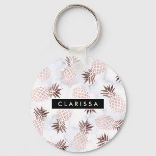 Porte-clés elegant modern white marble rose gold pineapple