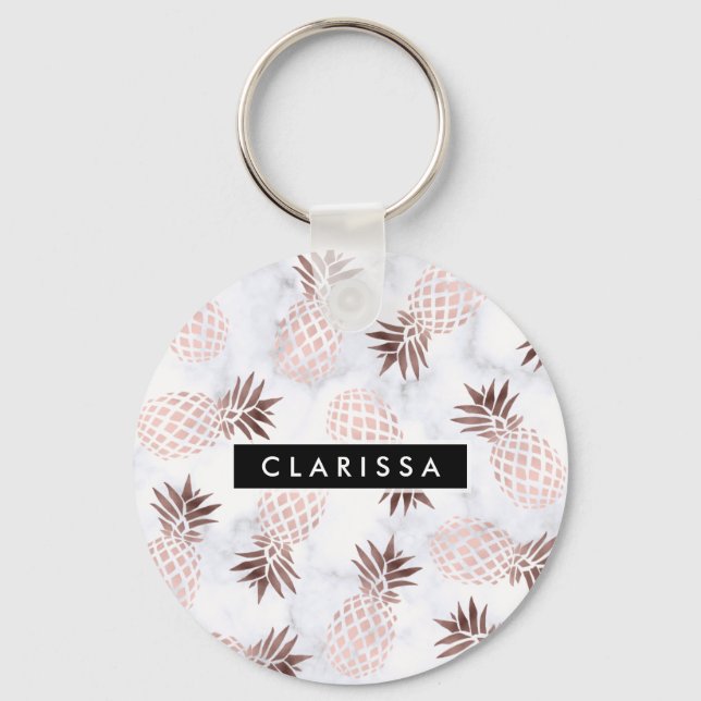 Porte-clés elegant modern white marble rose gold pineapple (Recto)