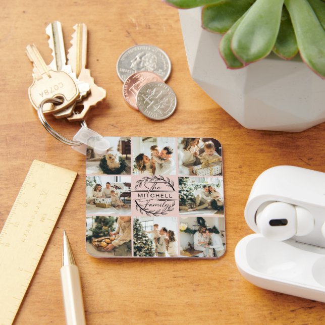 Porte-clés Élégant moderne Blush Pink Family Photo Collage (Bureau)