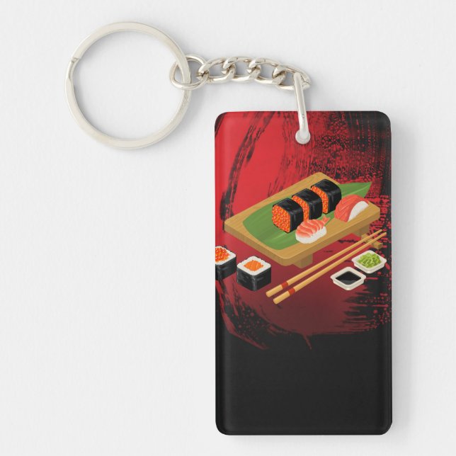 Porte-clés Élégant Moderne Chic Sushi Noir & Rouge (Devant)