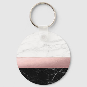 Porte-clés élégant moderne clair noir marbre blanc rose or