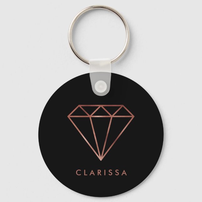 Porte-clés élégant moderne clair rose or diamant noir (Recto)