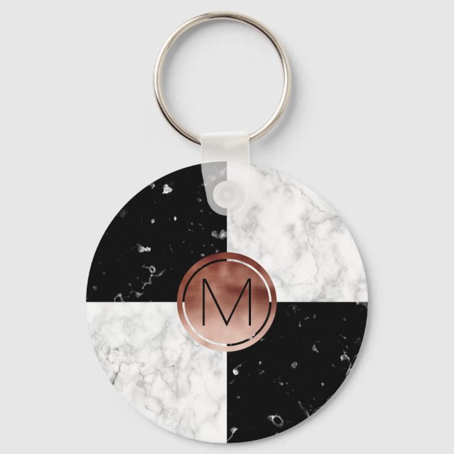Porte-clés Elegant monogram rose gold black marble (Recto)