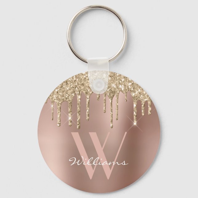 Porte-clés Élégant Monogram Rose Gold Parties scintillant Dri (Recto)