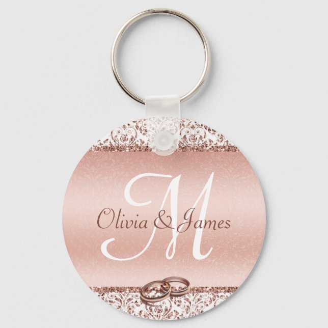 Porte-clés Élégant Monogram Rose Gold Wedding Favor (Recto)