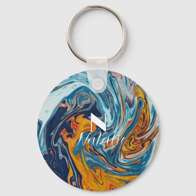 Porte-clés Élégant Monogramme bleu or (Recto)