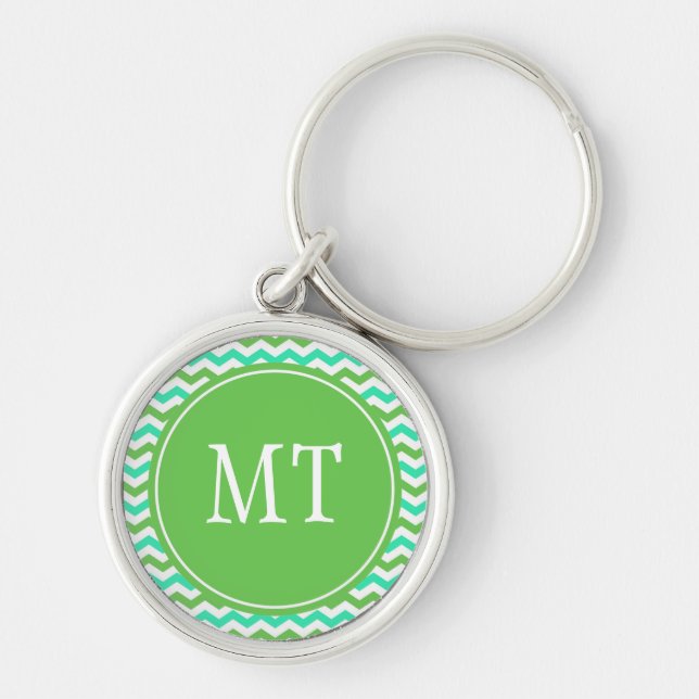 Porte-clés élégant monogramme chevron vert zigzag tendance (Devant)