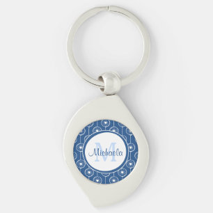 Porte-clés Élégant Monogramme de Coeurs Bleu et Blanc avec no