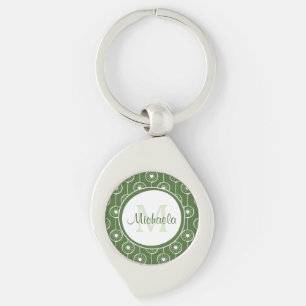 Porte-clés Élégant Monogramme de Coeurs Vert et Blanc avec no