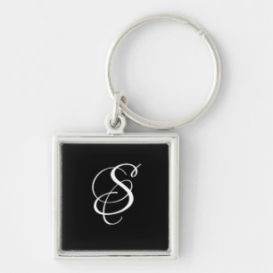 Porte-clés Élégant monogramme de script DIY tendance/Noir
