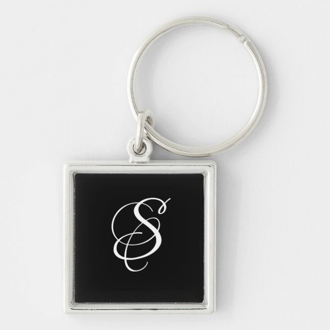 Porte-clés Élégant monogramme de script DIY tendance/Noir (Devant)