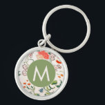 Porte-clés Élégant Monogramme Floral<br><div class="desc">Le design élégant de monogramme floral présente un motif floral de style vintage élégant avec monogramme personnalisé initial en médaillon vert printemps.</div>