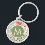 Porte-clés Élégant Monogramme Floral<br><div class="desc">Le design élégant de monogramme floral présente un motif floral de style vintage élégant avec monogramme personnalisé initial en médaillon vert printemps.</div>