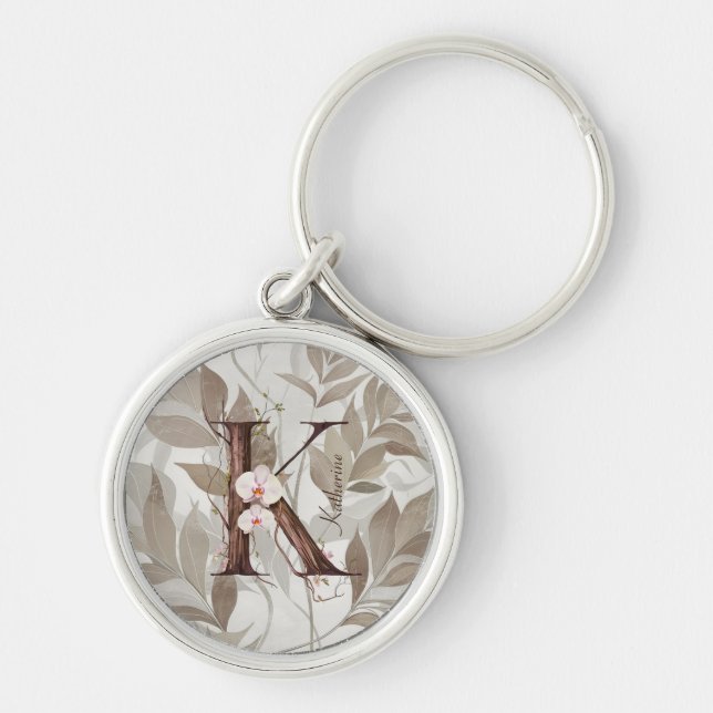 Porte-clés Élégant Monogramme "K" avec Pastel Orchidées & Vin (Devant)