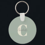 Porte-clés Élégant Monogramme moderne Nom dans Sage Green<br><div class="desc">Monogramme et nom personnalisés simples en Porte - clé vert Sage</div>