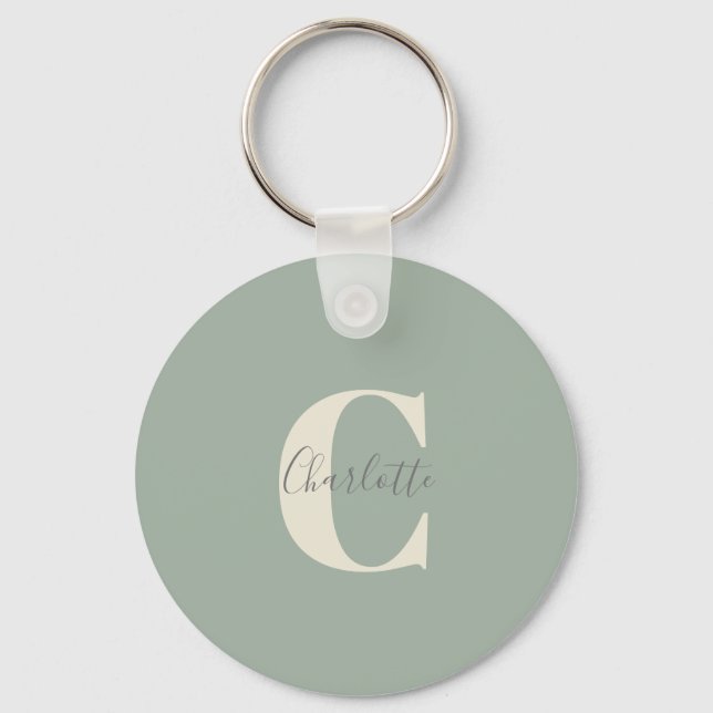 Porte-clés Élégant Monogramme moderne Nom dans Sage Green (Recto)