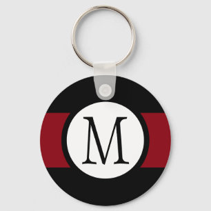 Porte-clés Élégant Monogramme noir, blanc et rouge